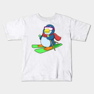 Penguin as Skier with Ski Scarf & Sunglasses Kids T-Shirt